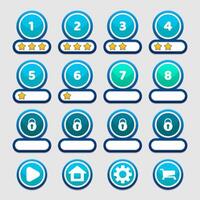 Blue round game levels and buttons interface GUI vector