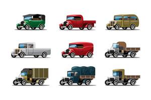 Set of three types of work cars in vintage design vector