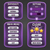 Purple game menu and button purple theme vector