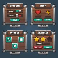 Game wood and silver ui menu set vector