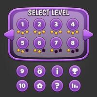 Purple game level select and buttons vector