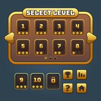 Gold game level select and buttons set vector