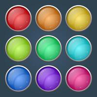 Bright colorful round button and icon background set vector