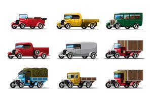 Conjunto de tres tipos de coches de trabajo en diseño vintage. vector