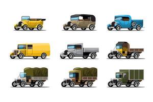 Set of three types of work cars in vintage design vector