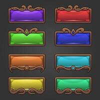 Fantasy gem buttons with ornament wood frame set vector