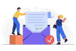 Vector illustration e-mail protection concept. E-mail - envelope with file document and attach file system security approved.