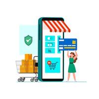 banner de compras en línea, plantillas de aplicaciones móviles, concepto de diseño plano vector