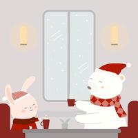 vector of final winter with rabbit and bear together