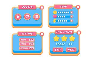 Complete set of level button game pop-up, icon, window and elements for creating medieval RPG video games vector