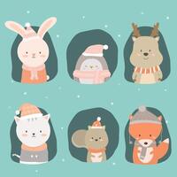 Collection Character of cute animal with Cats, foxes, rabbits, deer and penguins vector