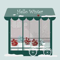 vector of final winter with flower shop and bicycle in front