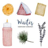 winter watercolor collection with items for home use vector