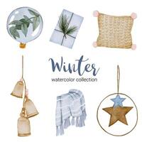 winter watercolor collection with items for home use. vector