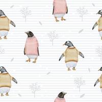 Seamless pattern with penguins and branches watercolor winter vector
