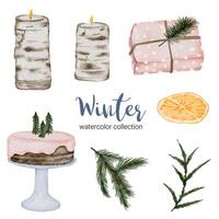 winter watercolor collection with items for home use vector