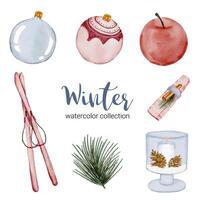 winter watercolor collection with items for home use. vector