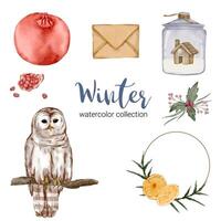 winter watercolor collection with items for home use. vector