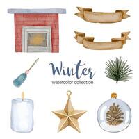 winter watercolor collection with items for home use vector