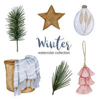 winter watercolor collection with items for home use vector