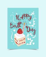 tarjeta de feliz cumpleaños decorada con pastel Fotografías vector