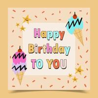 happy birthday card decorated with ice cream and stars vector