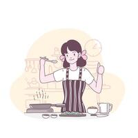 vector ilustración plana con una chica que cocina en la cocina