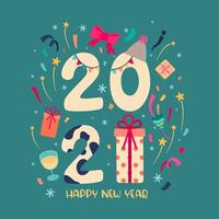 Happy New Year party Poster or banner with  gift box icons vector