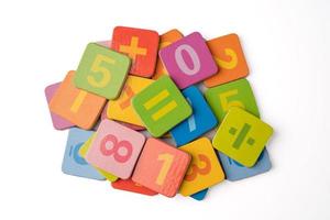 Math number colorful on white background, education study mathematics learning teach concept. photo