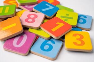 Math number colorful on white background, education study mathematics learning teach concept. photo