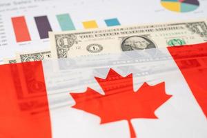 Bandera de Canadá en concepto de negocio y finanzas de billetes de dólar. foto