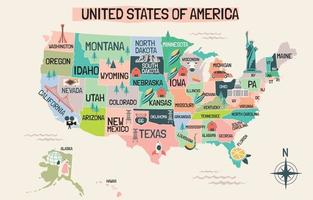mapa de estados unidos en estilo de dibujos animados vector