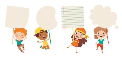 Funny Children Holding Blank Placard vector