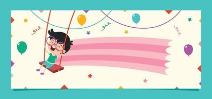 Cartoon Drawing Of Happy Character Swinging vector