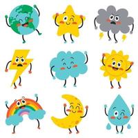 Cute Cartoon Weather Characters Posing vector