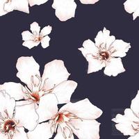 Seamless pattern Oleander flowers on black background.Vector illustration line art drawing fabric design. vector