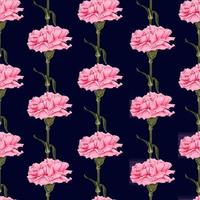 Seamless pattern Carnation flowers on dark blue background.Vector illustration line art drawing fabric design. vector