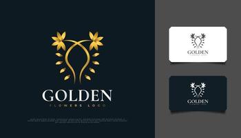 Luxury Golden Flowers Logo Design with Line Style, Suitable for Spa, Beauty, Florists, Resort, or Cosmetic Product