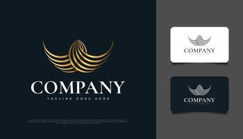 Abstract Golden Wings Logo Design with Line Style