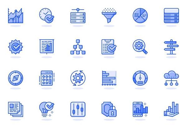 Big Data analysis web flat line icon