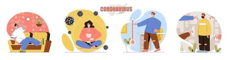 Conjunto de escenas de concepto de coronavirus. vector