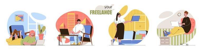 Freelance concept scenes set vector