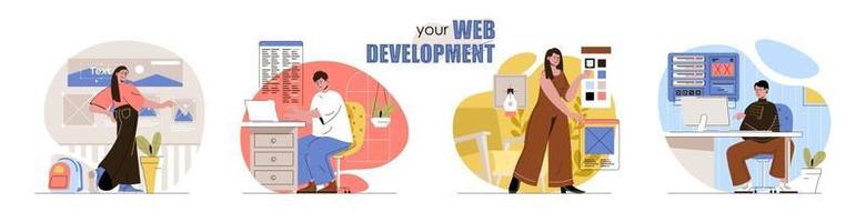 Web development concept scenes set vector