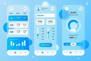 Finance glassmorphic elements kit for mobile app vector