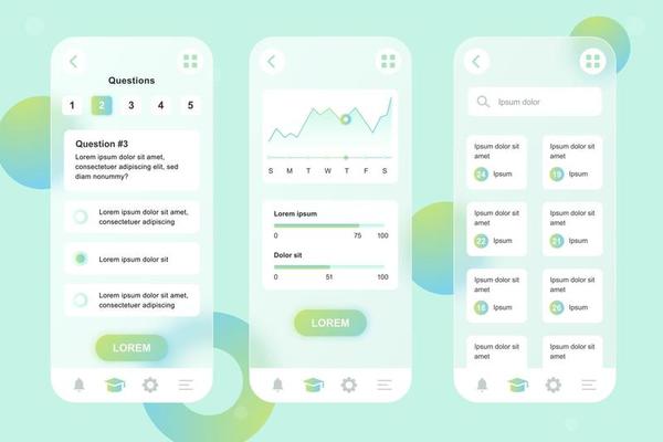 Online learning glassmorphic elements kit for mobile app