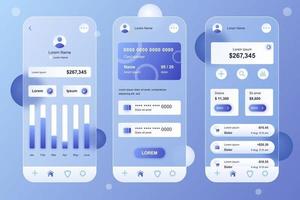 Online banking glassmorphic elements kit for mobile app vector