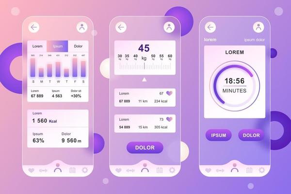Fitness workout glassmorphic elements kit for mobile app