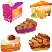 mixed delicious slices of cake vector