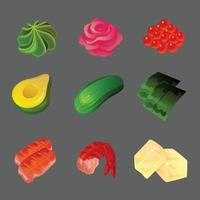 conjunto de iconos de ingredientes de asia vector