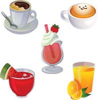 Conjunto de iconos de elemento de juego de desayuno de varias bebidas vector